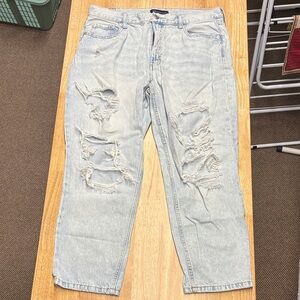 Aeropostale Womens Light Blue Ripped Mom Jeans